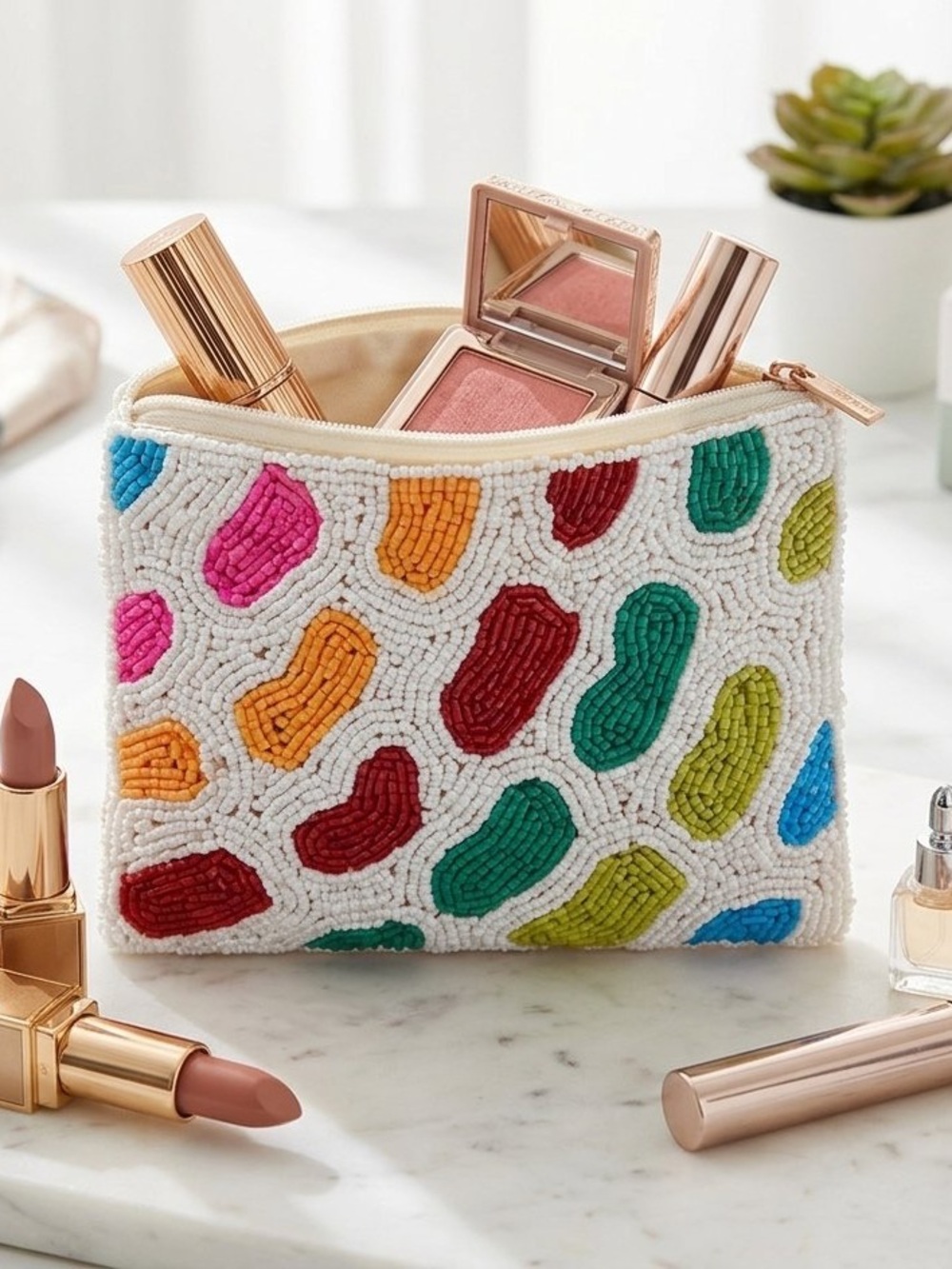 Kaylie Beaded Multicolor Cosmetic/Coin Pouch-Large Size 6X5